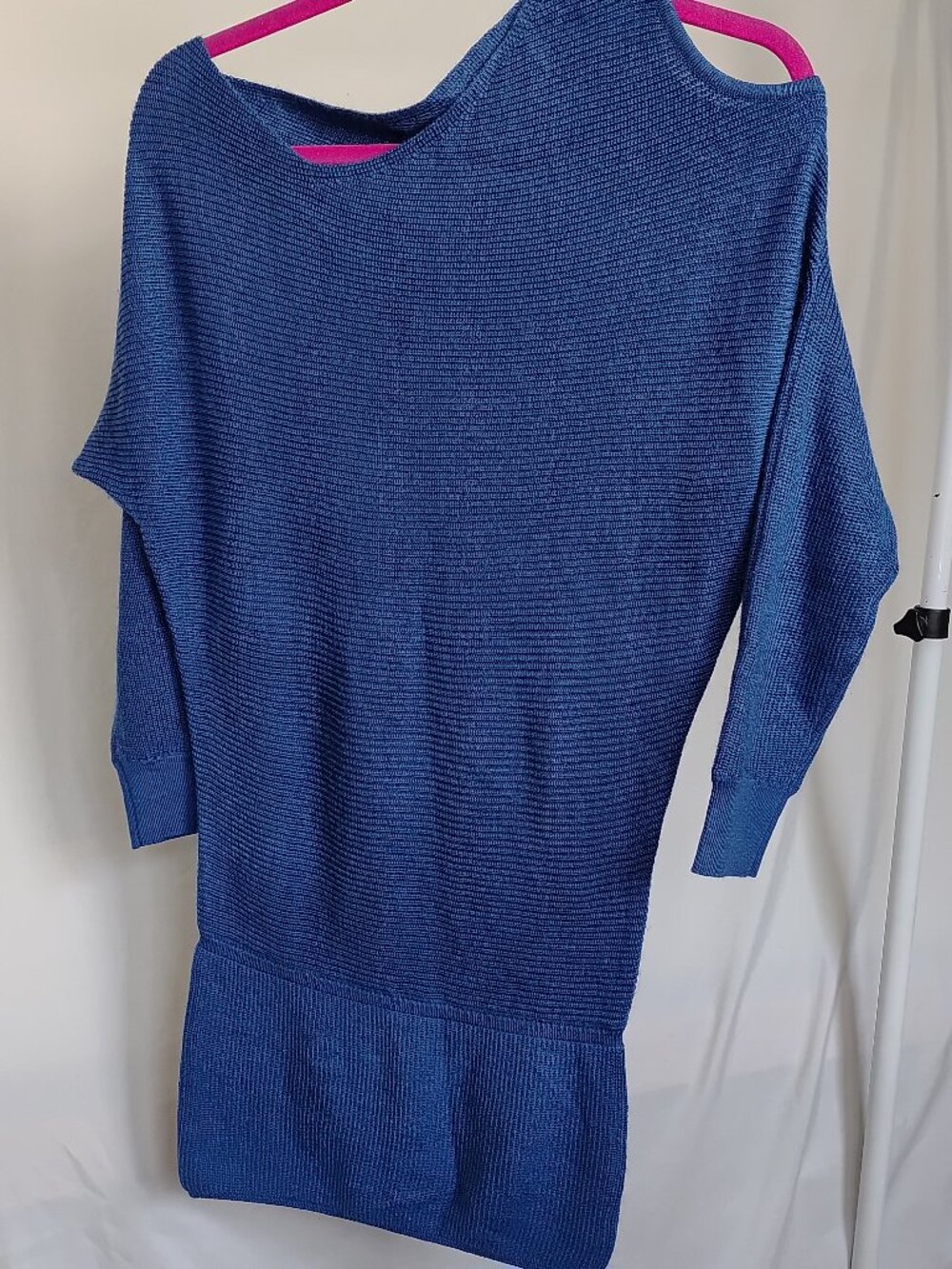 Asymetric Neck Sweater blue Keyhole on One Shoulder